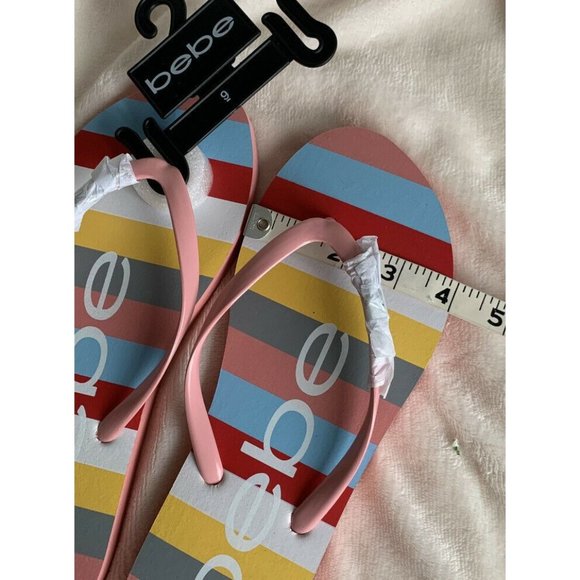 COPY 🌹Women’s Sandals Size 8 MINDEE BEBE LOGO Striped Pink Multi FLIP FLOPS - Picture 10 of 10